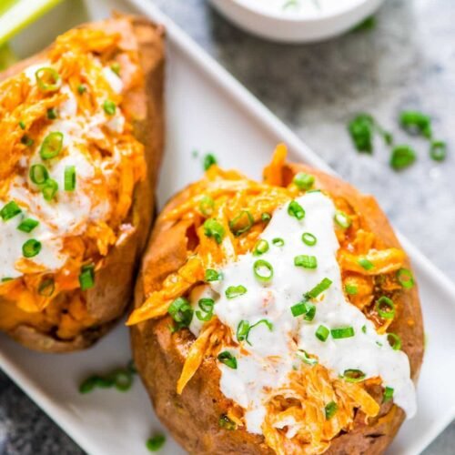 Buffalo Chicken Stuffed Sweet Potatoes